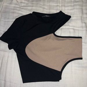 Black and Tan, one sleeve crop top - Size S